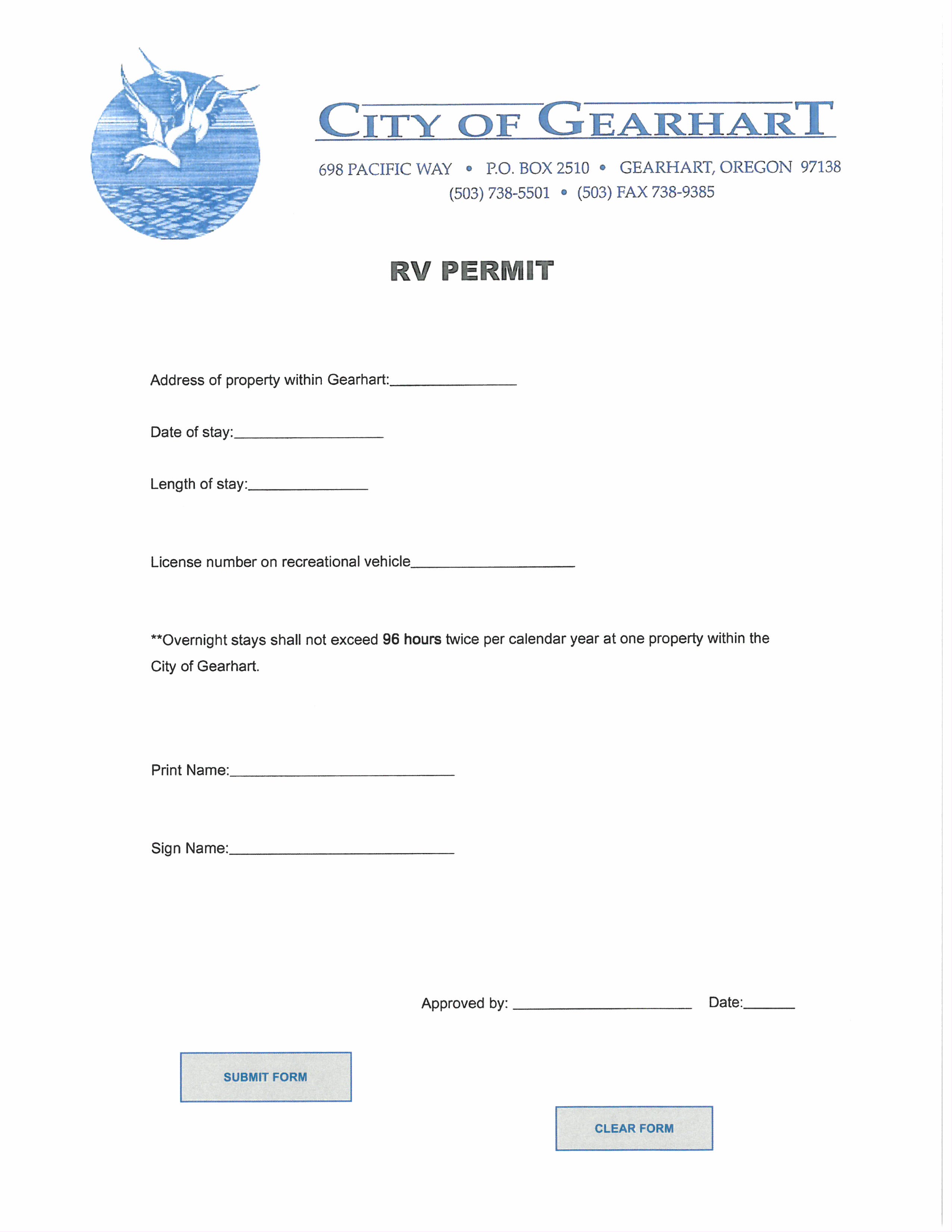 Oregon Trip Permit Template