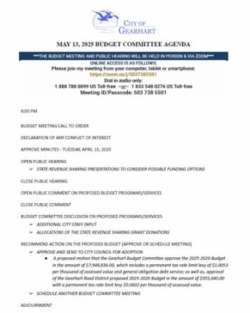 Budget Agenda