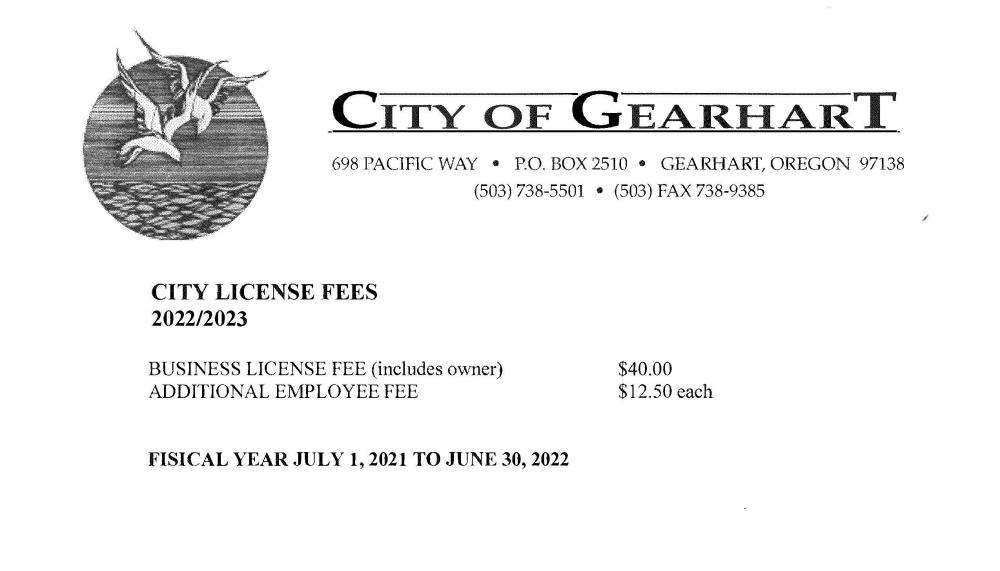 Business License Application | City Of Gearhart Oregon